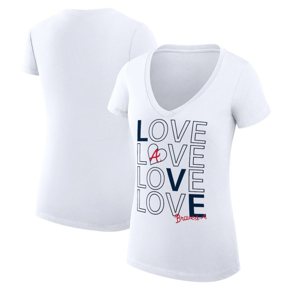 Atlanta Braves G-III 4Her by Carl Banks Women's Super-Slim Fit Lightweight Love Graphic Team V-Neck T-Shirt | MLB Online