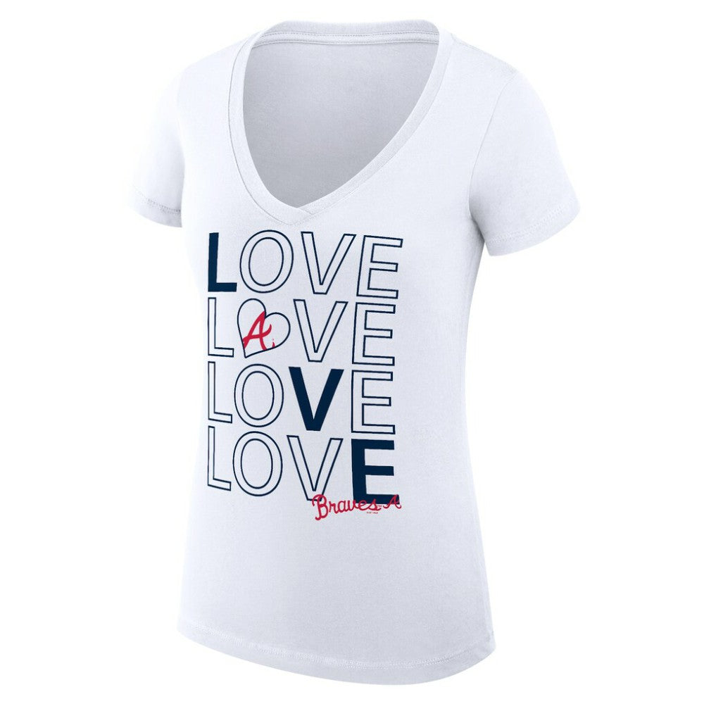 Atlanta Braves G-III 4Her by Carl Banks Women's Super-Slim Fit Lightweight Love Graphic Team V-Neck T-Shirt | MLB Online