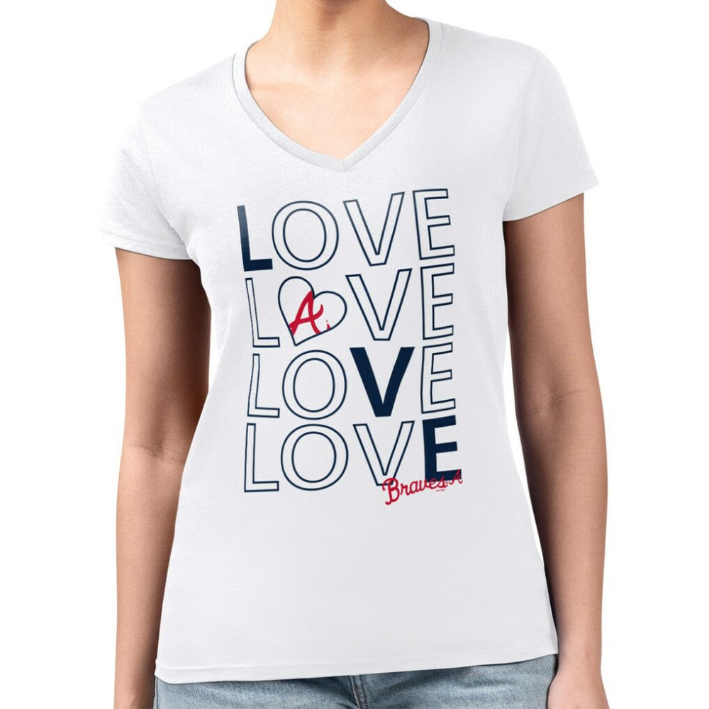 Atlanta Braves G-III 4Her by Carl Banks Women's Super-Slim Fit Lightweight Love Graphic Team V-Neck T-Shirt | MLB Online