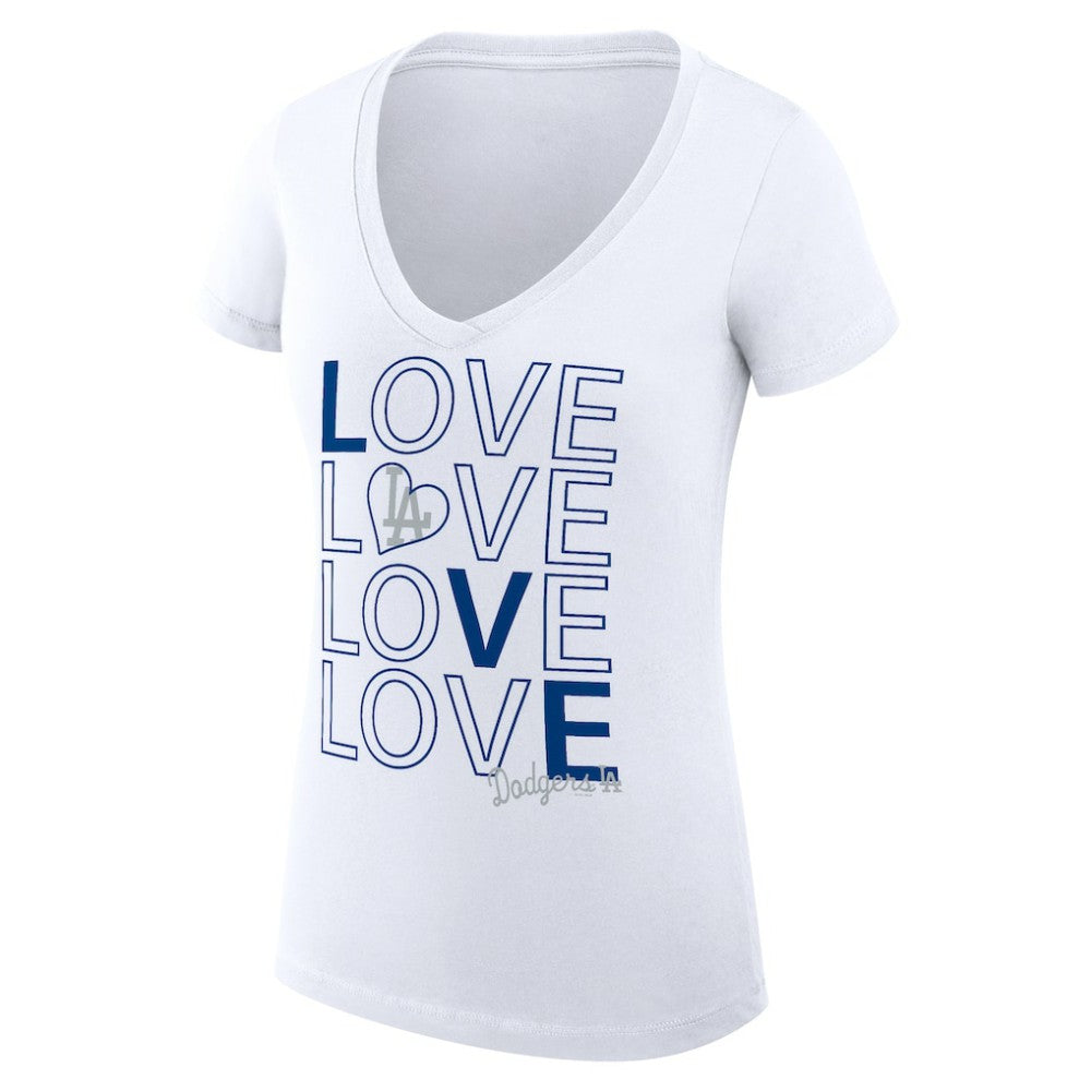 Los Angeles Dodgers G-III 4Her by Carl Banks Women's Super-Slim Fit Lightweight Love Graphic Team V-Neck T-Shirt | MLB Shop