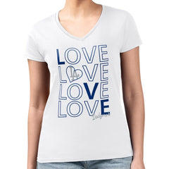 Los Angeles Dodgers G-III 4Her by Carl Banks Women's Super-Slim Fit Lightweight Love Graphic Team V-Neck T-Shirt | MLB Shop