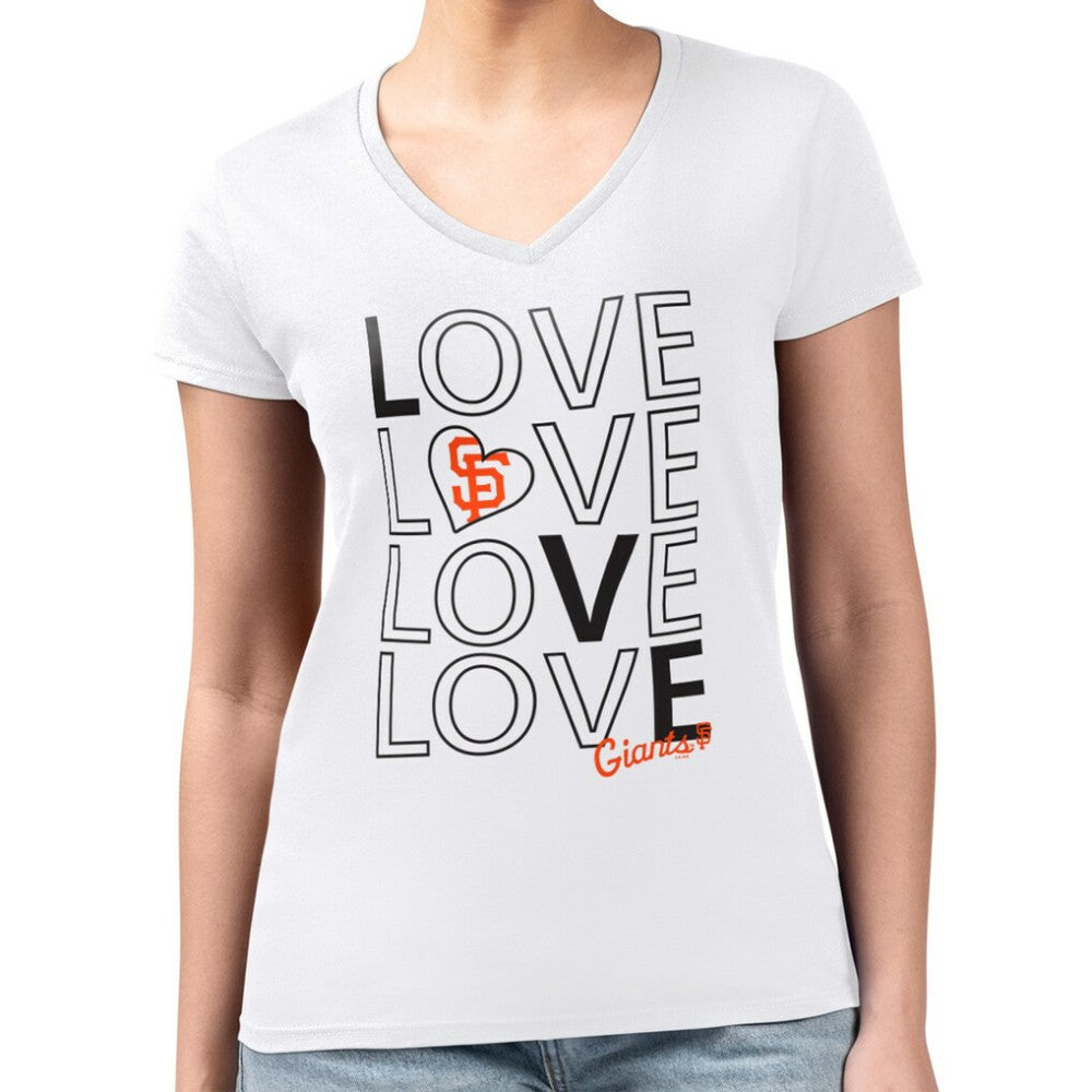 San Francisco Giants G-III 4Her by Carl Banks Women's Super-Slim Fit Lightweight Love Graphic Team V-Neck T-Shirt | MLB New