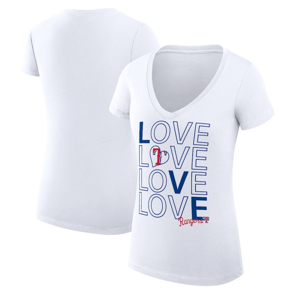 Texas Rangers G-III 4Her by Carl Banks Women's Super-Slim Fit Lightweight Love Graphic Team V-Neck T-Shirt | MLB On Sale