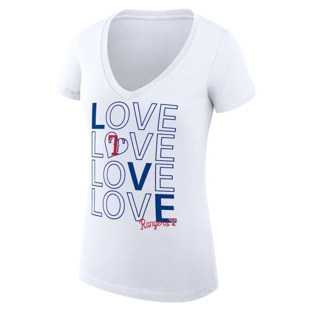 Texas Rangers G-III 4Her by Carl Banks Women's Super-Slim Fit Lightweight Love Graphic Team V-Neck T-Shirt | MLB On Sale