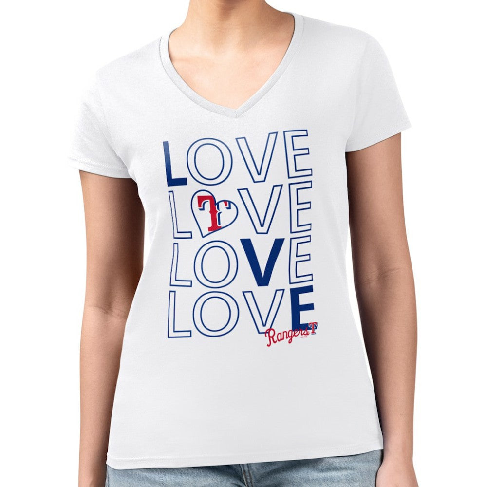 Texas Rangers G-III 4Her by Carl Banks Women's Super-Slim Fit Lightweight Love Graphic Team V-Neck T-Shirt | MLB On Sale