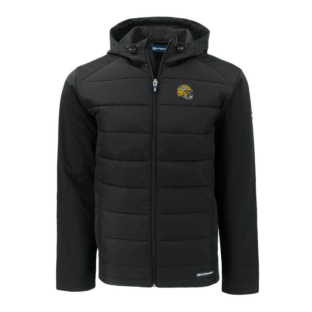 Green Bay Packers  Cutter & Buck Helmet Evoke Hybrid Eco Softshell Recycled Full-Zip Hoodie Jacket