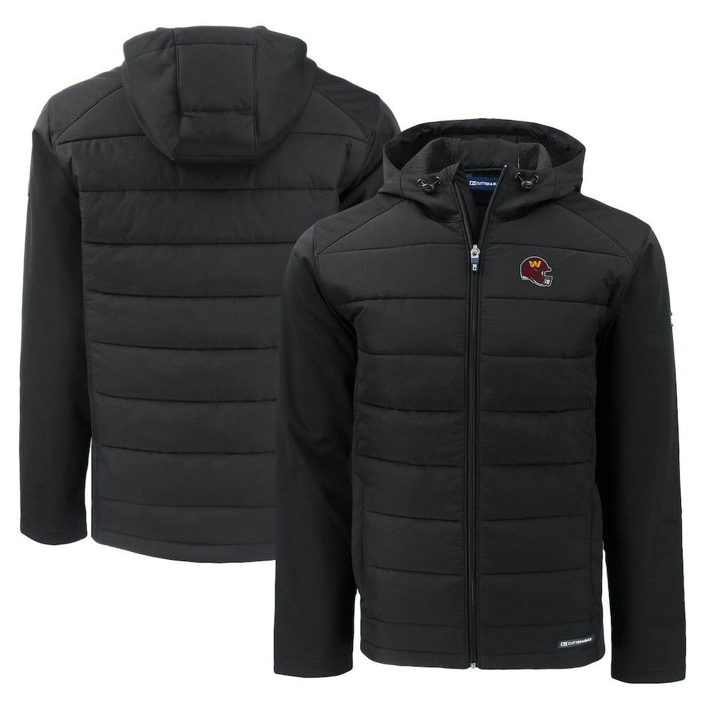 Washington Commanders  Cutter & Buck Helmet Evoke Hybrid Eco Softshell Recycled Full-Zip Hoodie Jacket