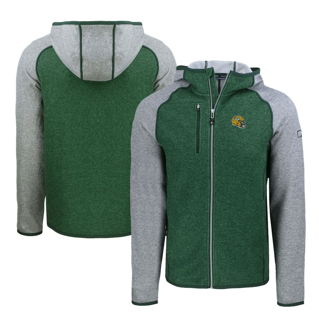 Green Bay Packers  Cutter & Buck Helmet Mainsail Sweater-Knit Full-Zip Hoodie