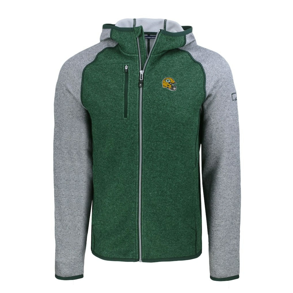 Green Bay Packers  Cutter & Buck Helmet Mainsail Sweater-Knit Full-Zip Hoodie