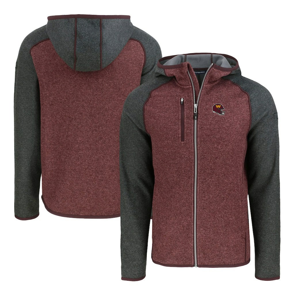Washington Commanders  Cutter & Buck Helmet Mainsail Sweater-Knit Full-Zip Hoodie