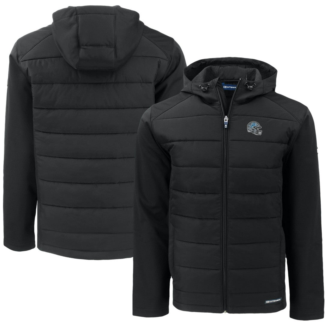 Detroit Lions  Cutter & Buck Helmet Big & Tall Evoke Hybrid Eco Softshell Recycled Full-Zip Hoodie Jacket