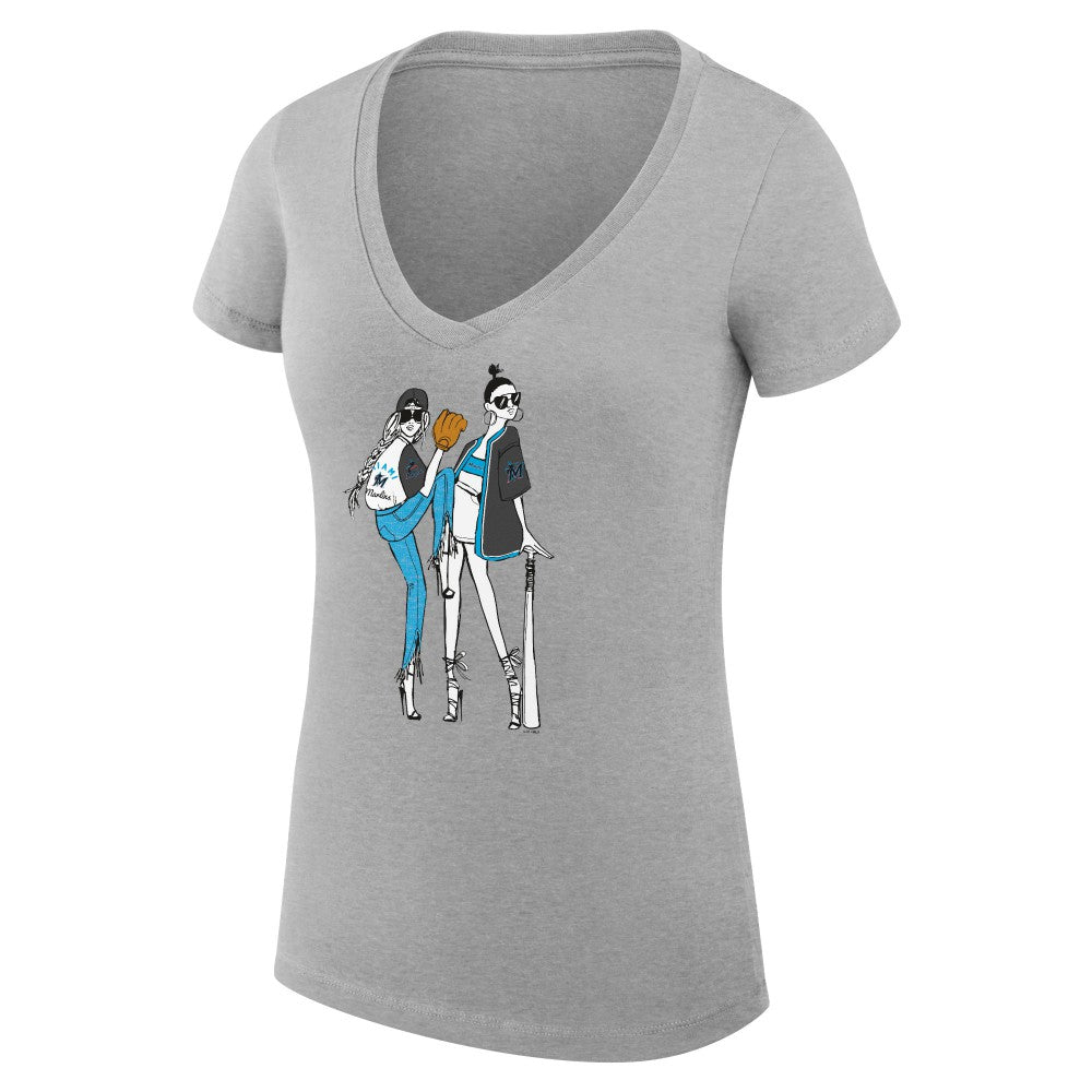 Miami Marlins G-III 4Her by Carl Banks Women's Super-Slim Fit Lightweight Baseball V-Neck T-Shirt | MLB Shop