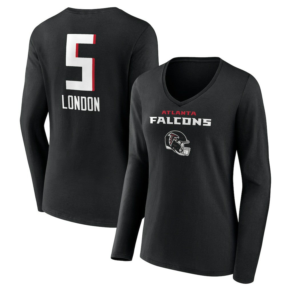 Atlanta Falcons  Drake London  Women's Team Wordmark Player Name & Number Long Sleeve V-Neck T-Shirt