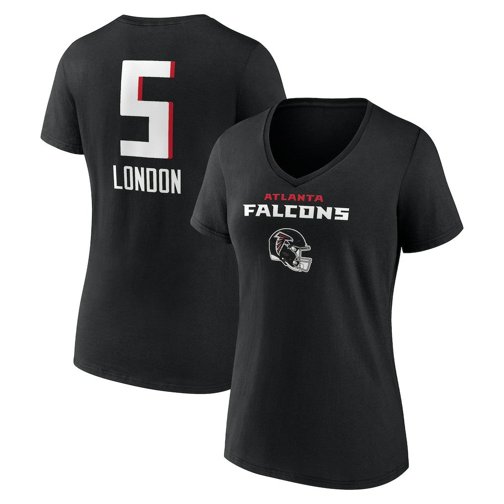Atlanta Falcons  Drake London  Women's Team Wordmark Player Name & Number V-Neck T-Shirt