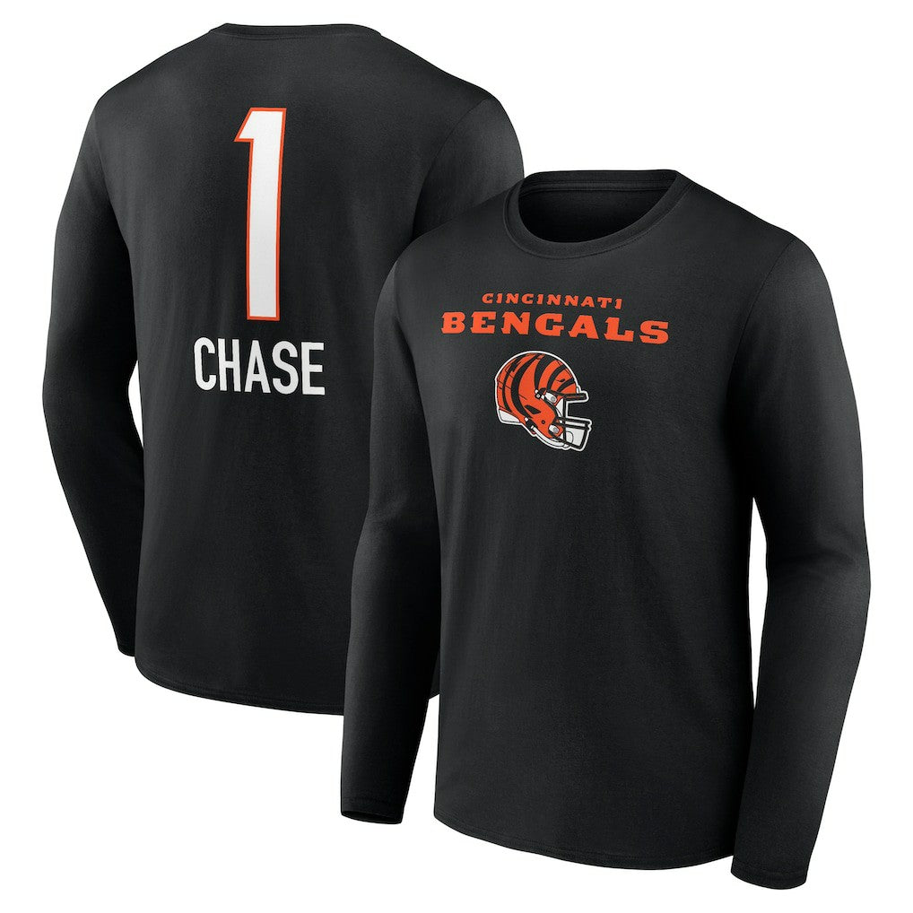 Cincinnati Bengals  Ja'Marr Chase  Team Wordmark Player Name & Number Long Sleeve T-Shirt
