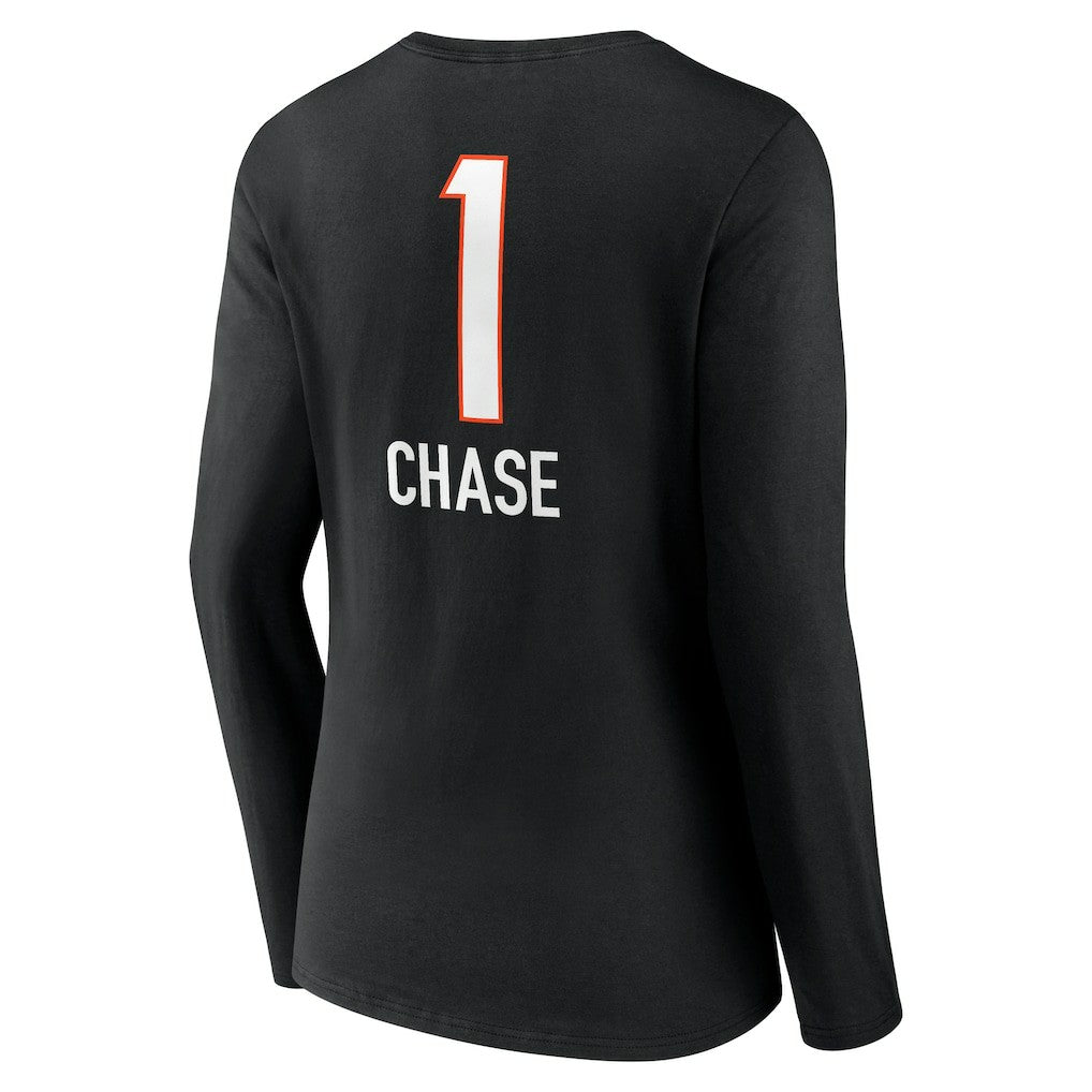 Cincinnati Bengals  Ja'Marr Chase  Women's Team Wordmark Player Name & Number Long Sleeve V-Neck T-Shirt