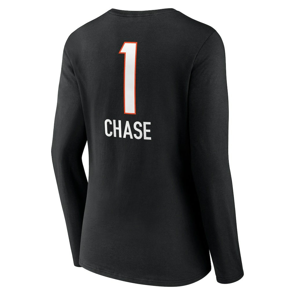 Cincinnati Bengals  Ja'Marr Chase  Women's Team Wordmark Player Name & Number Long Sleeve V-Neck T-Shirt
