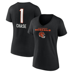 Cincinnati Bengals  Ja'Marr Chase  Women's Team Wordmark Player Name & Number V-Neck T-Shirt