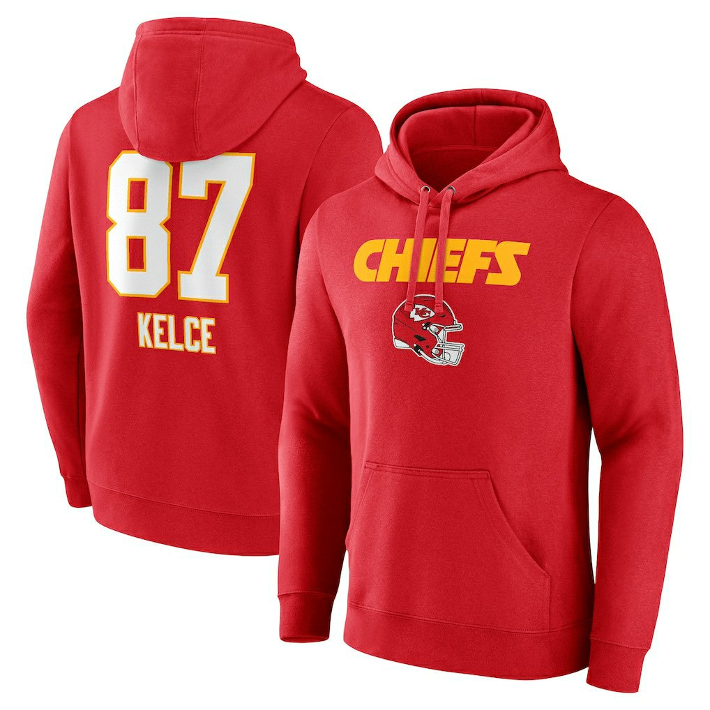 Kansas City Chiefs  Travis Kelce  Team Wordmark Player Name & Number Pullover Hoodie