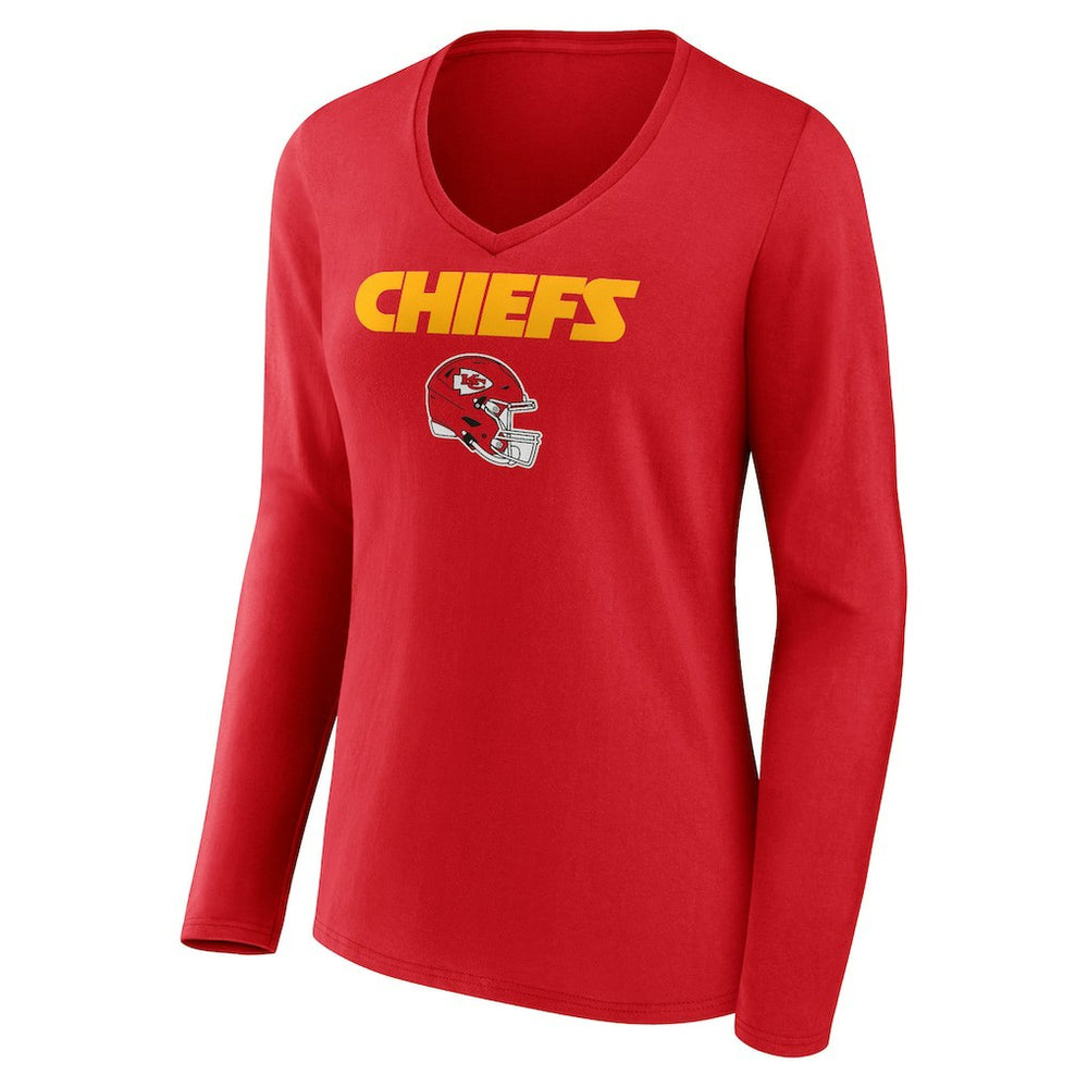 Kansas City Chiefs  Travis Kelce  Women's Team Wordmark Player Name & Number Long Sleeve V-Neck T-Shirt