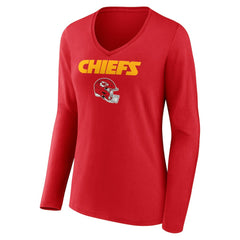 Kansas City Chiefs  Travis Kelce  Women's Team Wordmark Player Name & Number Long Sleeve V-Neck T-Shirt