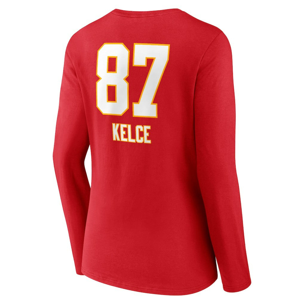 Kansas City Chiefs  Travis Kelce  Women's Team Wordmark Player Name & Number Long Sleeve V-Neck T-Shirt