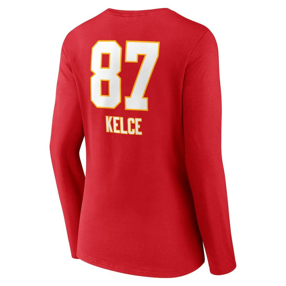 Kansas City Chiefs  Travis Kelce  Women's Team Wordmark Player Name & Number Long Sleeve V-Neck T-Shirt