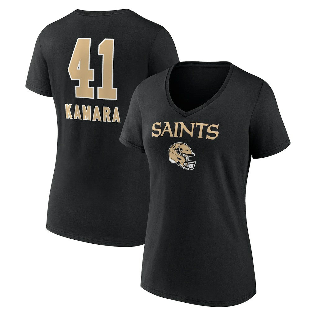 New Orleans Saints  Alvin Kamara  Women's Team Wordmark Player Name & Number V-Neck T-Shirt