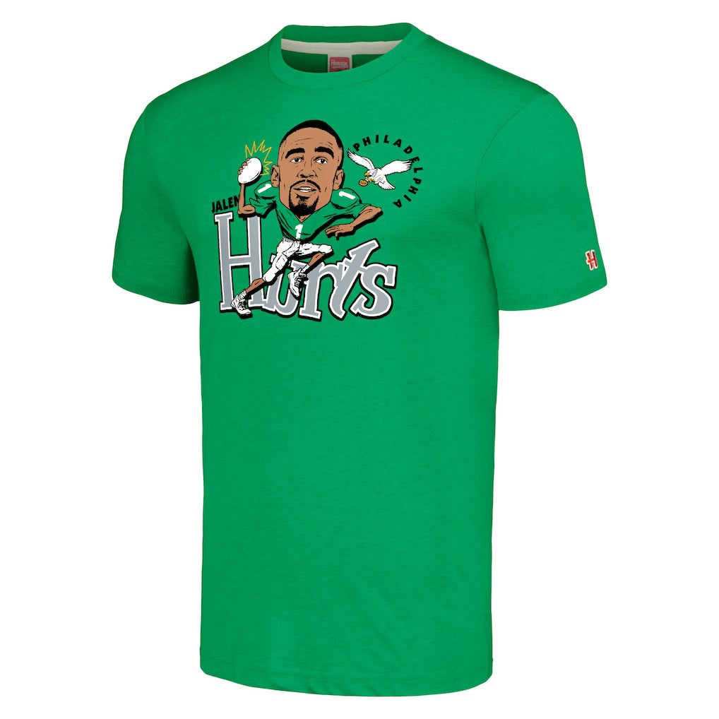 Philadelphia Eagles  Jalen Hurts  Homage Unisex Caricature Player Tri-Blend T-Shirt
