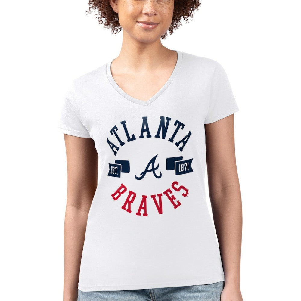 Atlanta Braves G-III 4Her by Carl Banks Women's Super-Slim Fit Lightweight City Graphic V-Neck T-Shirt | MLB New