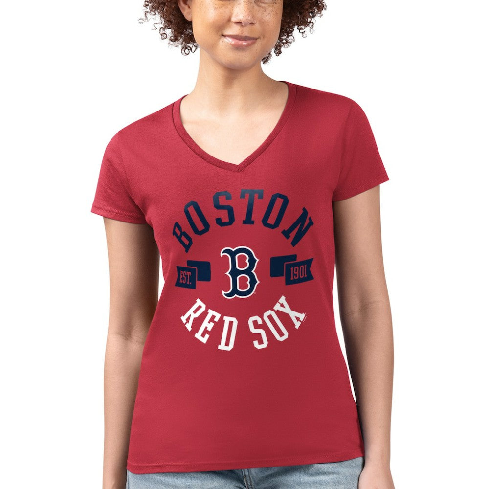 Boston Red Sox G-III 4Her by Carl Banks Women's Super-Slim Fit Lightweight City Graphic V-Neck T-Shirt | MLB Online
