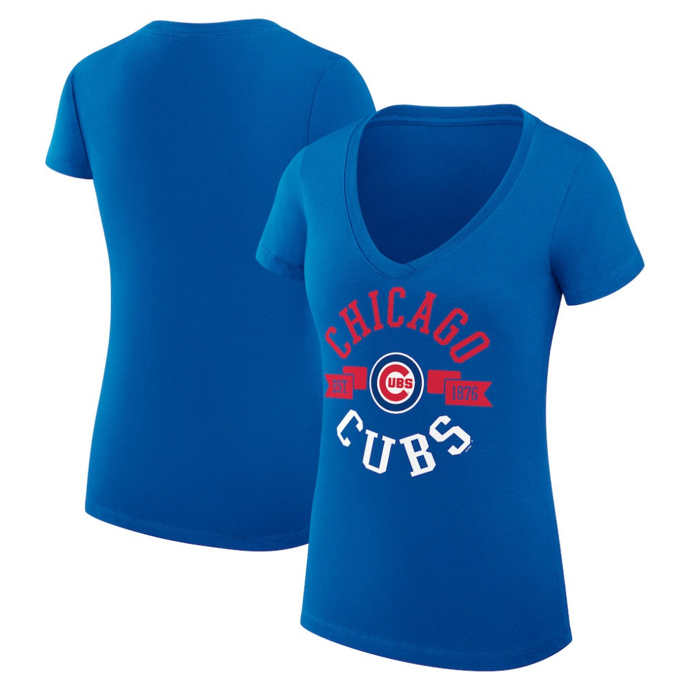 Chicago Cubs G-III 4Her by Carl Banks Women's Super-Slim Fit Lightweight City Graphic V-Neck T-Shirt | MLB Discount