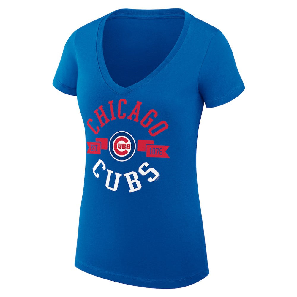Chicago Cubs G-III 4Her by Carl Banks Women's Super-Slim Fit Lightweight City Graphic V-Neck T-Shirt | MLB Discount