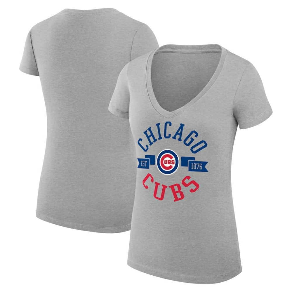 Chicago Cubs G-III 4Her by Carl Banks Women's Super-Slim Fit Lightweight City Graphic V-Neck T-Shirt | MLB Sale