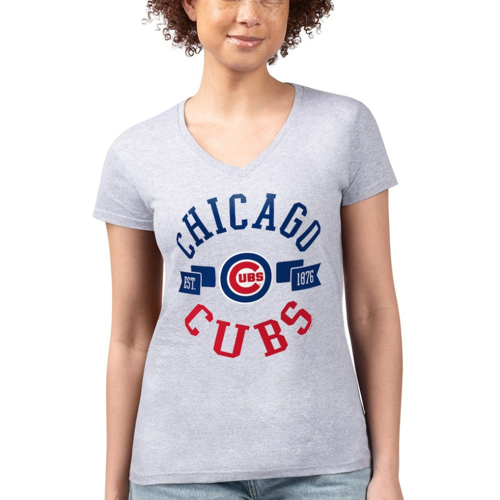 Chicago Cubs G-III 4Her by Carl Banks Women's Super-Slim Fit Lightweight City Graphic V-Neck T-Shirt | MLB Sale