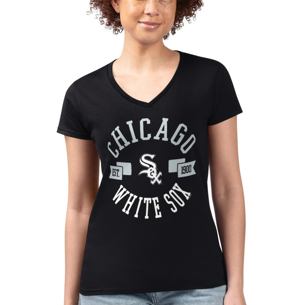 Chicago White Sox G-III 4Her by Carl Banks Women's Super-Slim Fit Lightweight City Graphic V-Neck T-Shirt | MLB Shop