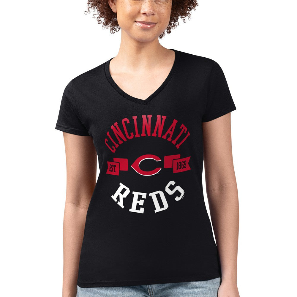 Cincinnati Reds G-III 4Her by Carl Banks Women's Super-Slim Fit Lightweight City Graphic V-Neck T-Shirt | MLB On Sale