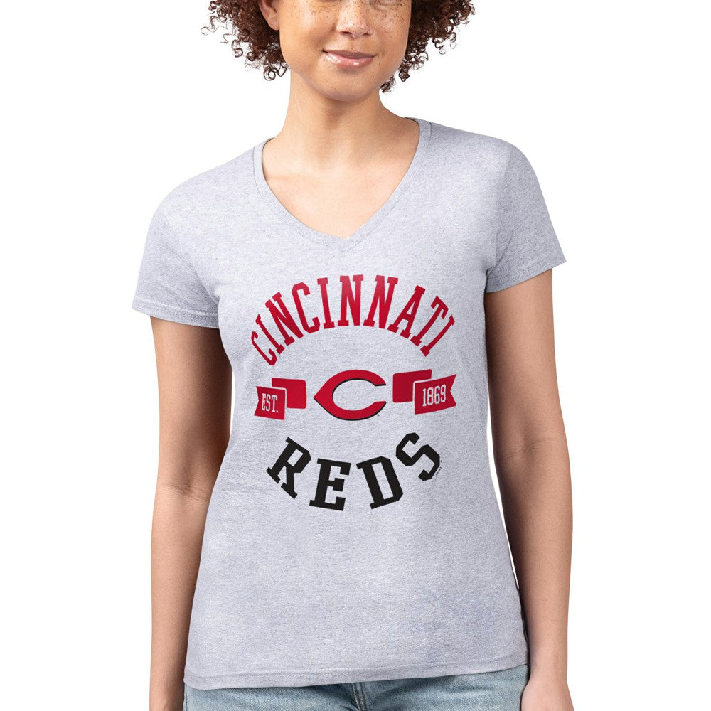 Cincinnati Reds G-III 4Her by Carl Banks Women's Super-Slim Fit Lightweight City Graphic V-Neck T-Shirt | MLB Online