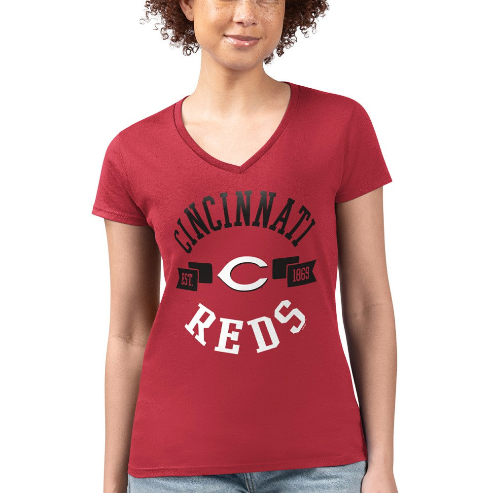 Cincinnati Reds G-III 4Her by Carl Banks Women's Super-Slim Fit Lightweight City Graphic V-Neck T-Shirt | MLB New