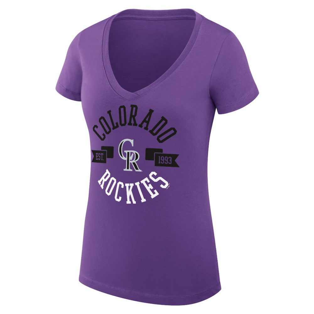 Colorado Rockies G-III 4Her by Carl Banks Women's Super-Slim Fit Lightweight City Graphic V-Neck T-Shirt | MLB Discount