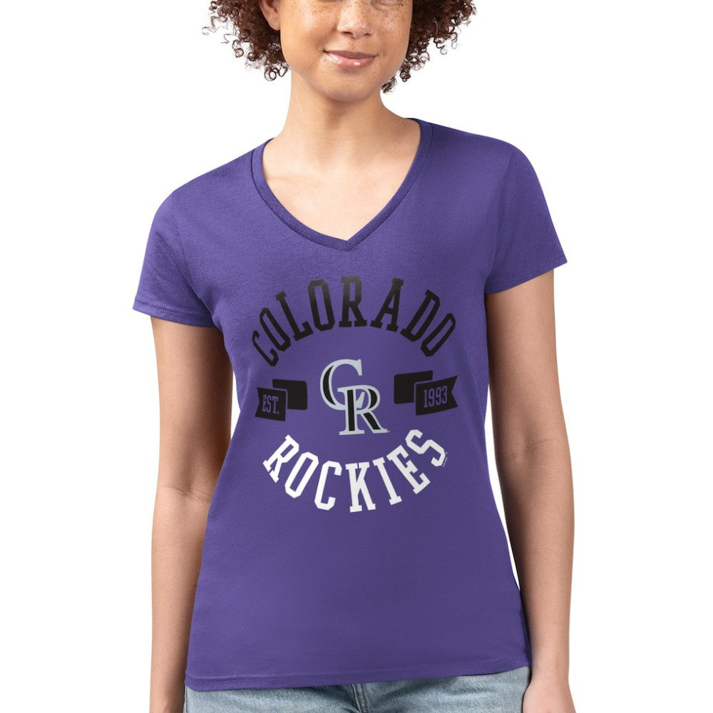 Colorado Rockies G-III 4Her by Carl Banks Women's Super-Slim Fit Lightweight City Graphic V-Neck T-Shirt | MLB Discount
