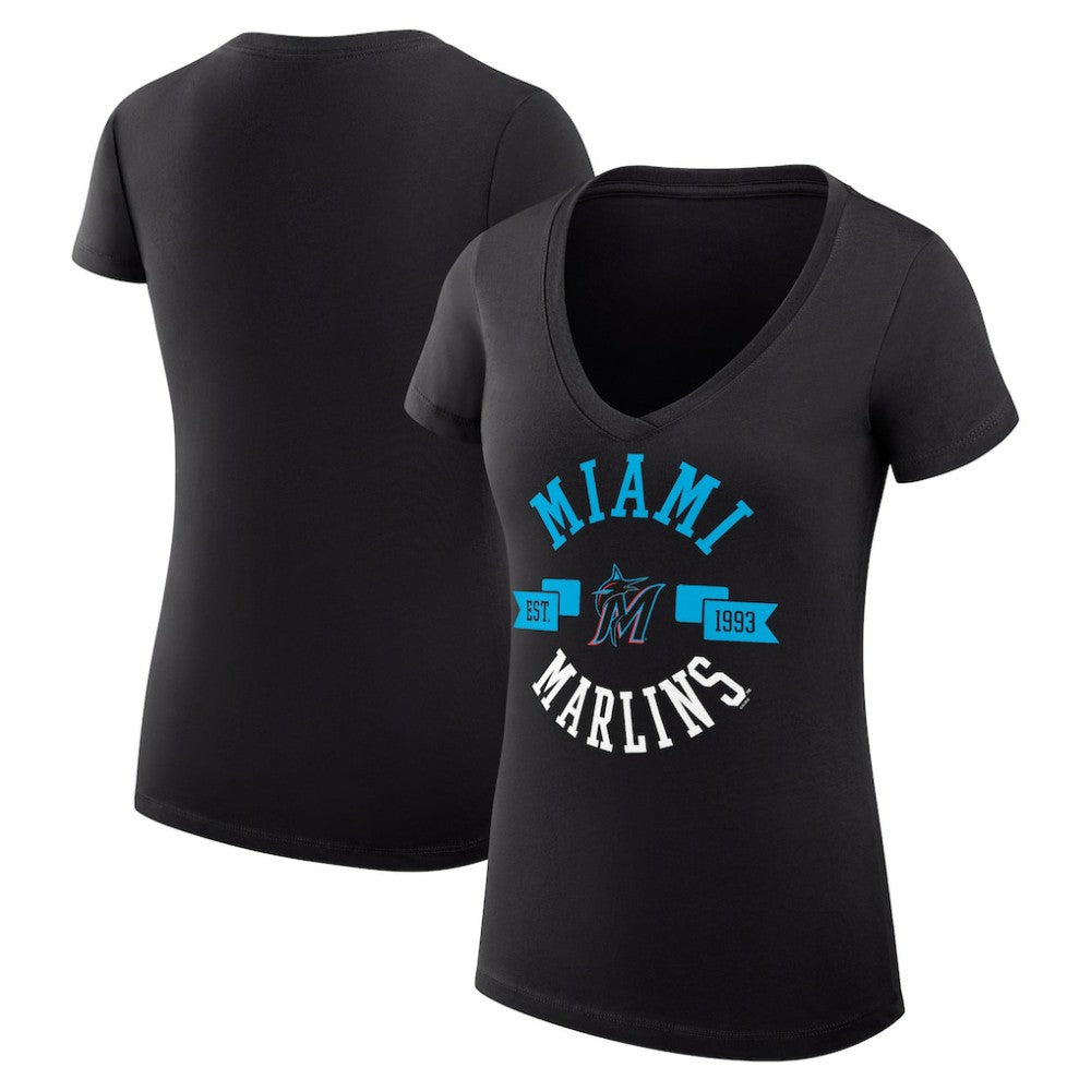 Miami Marlins G-III 4Her by Carl Banks Women's Super-Slim Fit Lightweight City Graphic V-Neck T-Shirt | MLB US