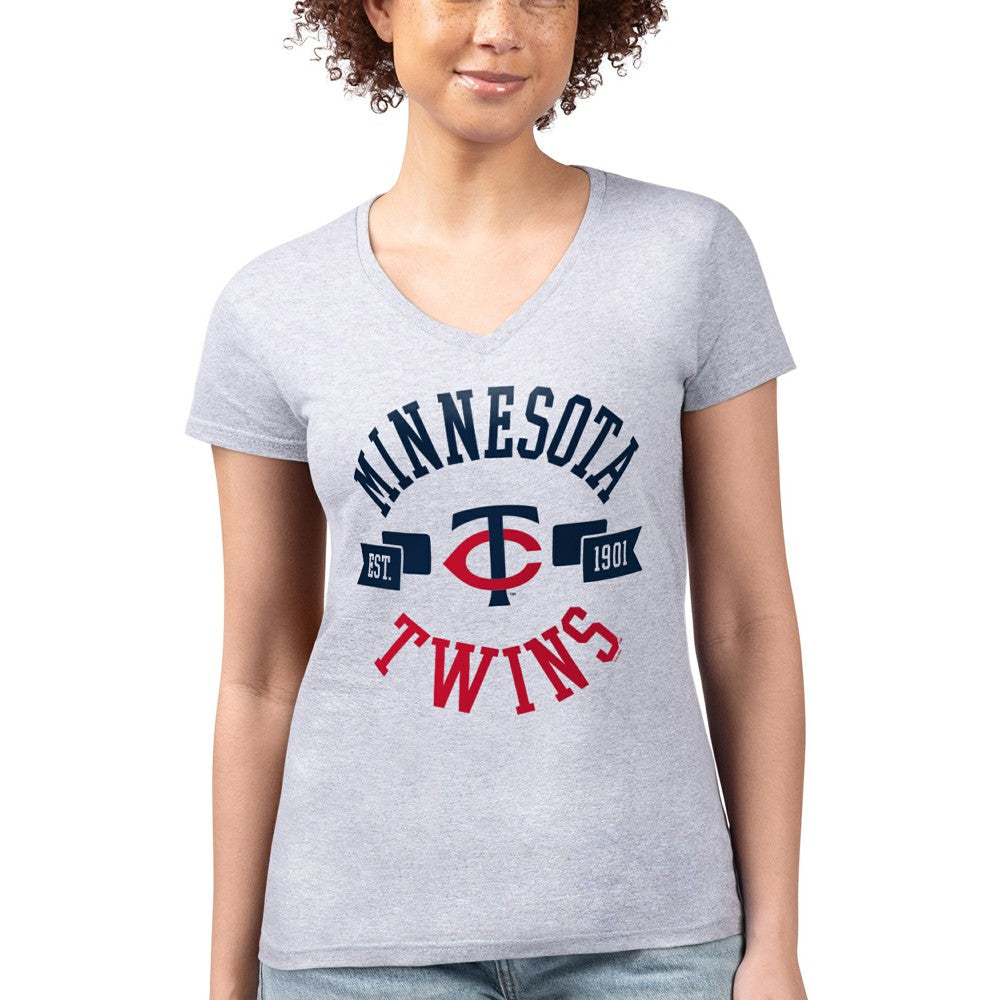 Minnesota Twins G-III 4Her by Carl Banks Women's Super-Slim Fit Lightweight City Graphic V-Neck T-Shirt | MLB On Sale