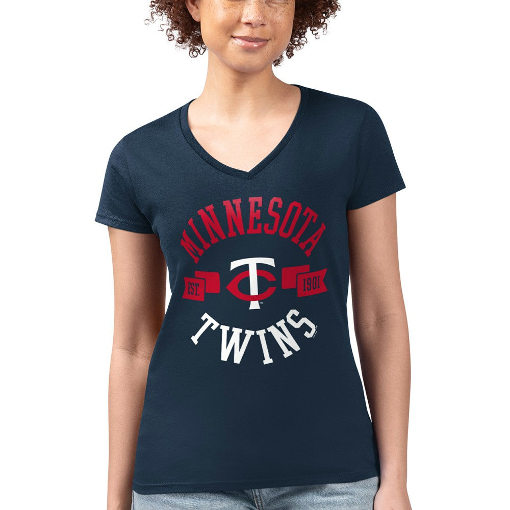 Minnesota Twins G-III 4Her by Carl Banks Women's Super-Slim Fit Lightweight City Graphic V-Neck T-Shirt | MLB Sale