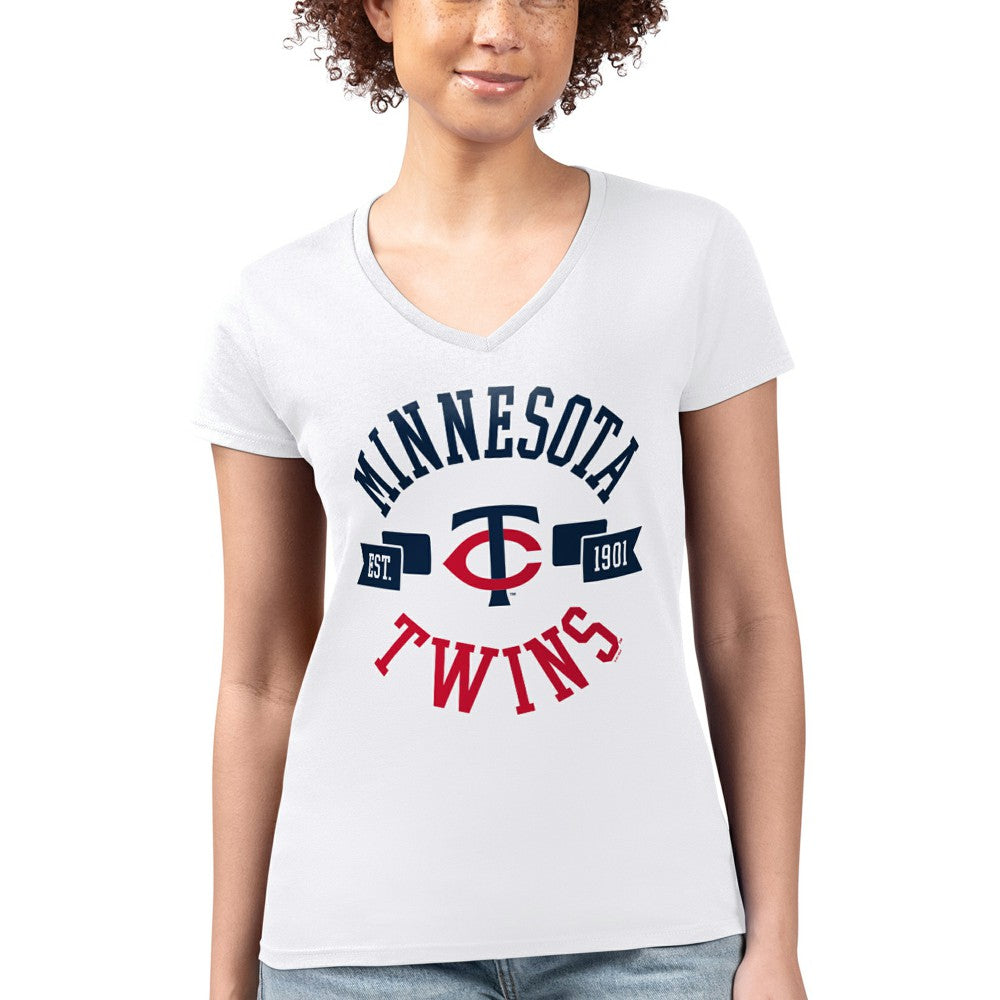 Minnesota Twins G-III 4Her by Carl Banks Women's Super-Slim Fit Lightweight City Graphic V-Neck T-Shirt | MLB Outlet