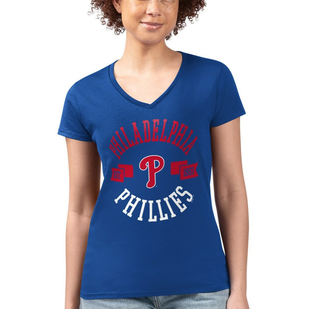 Philadelphia Phillies G-III 4Her by Carl Banks Women's Super-Slim Fit Lightweight City Graphic V-Neck T-Shirt | MLB New