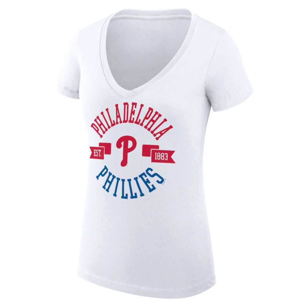 Philadelphia Phillies G-III 4Her by Carl Banks Women's Super-Slim Fit Lightweight City Graphic V-Neck T-Shirt | MLB US
