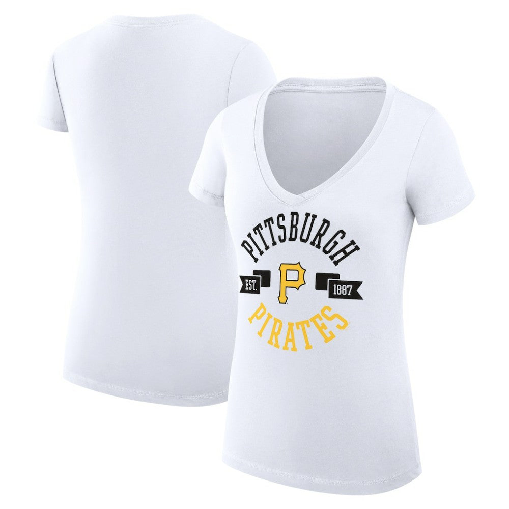Pittsburgh Pirates G-III 4Her by Carl Banks Women's Super-Slim Fit Lightweight City Graphic V-Neck T-Shirt | MLB Outlet