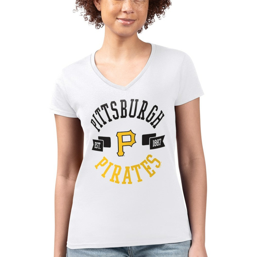 Pittsburgh Pirates G-III 4Her by Carl Banks Women's Super-Slim Fit Lightweight City Graphic V-Neck T-Shirt | MLB Outlet