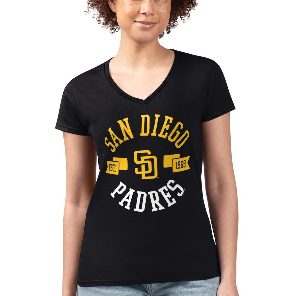 San Diego Padres G-III 4Her by Carl Banks Women's Super-Slim Fit Lightweight City Graphic V-Neck T-Shirt | MLB Discount